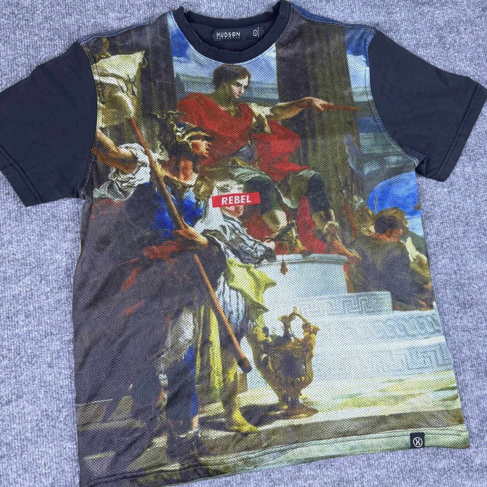 Hudson Outerwear Graphic Rebel Print Jersey T‎ Shirt Men's L Black Art 85 Slave